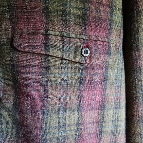 Roamers & Seekers Pullover Flannel Shirt 1/4 Button Green Maroon Plaid Mens L - Picture 3 of 7
